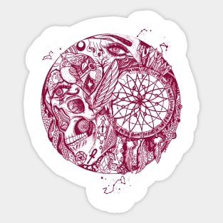 Burgundy Skull and Dreamcatcher Circle Sticker